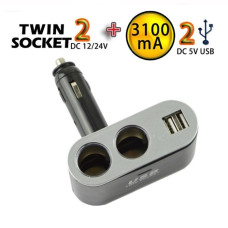 Разклонител за запалка с 2 гнезда и 2 USB Разклонител за запалка с 2 гнезда и 2 USB