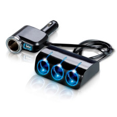 Разклонител за запалка с 4 гнезда и 1 USB